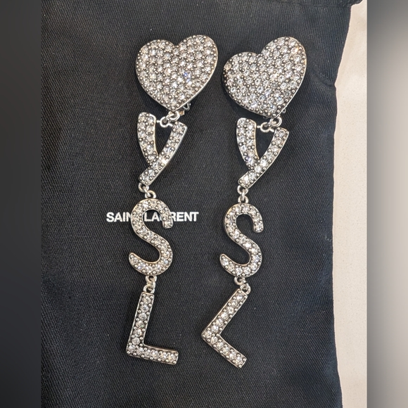 Authentic Saint Laurent YSL silver crystal drop earrings -EUC❣️ - Picture 6 of 14